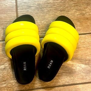 Roam slides, bright yellow, size 38, no box, worn once
